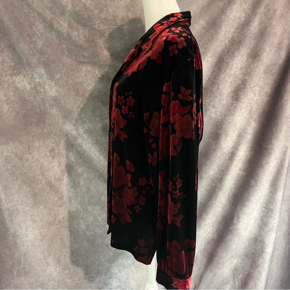 Sag Harbor Floral‎ Velvet Button-Up Shirt Shiny Vintage Retro Party XL - Picture 5 of 16